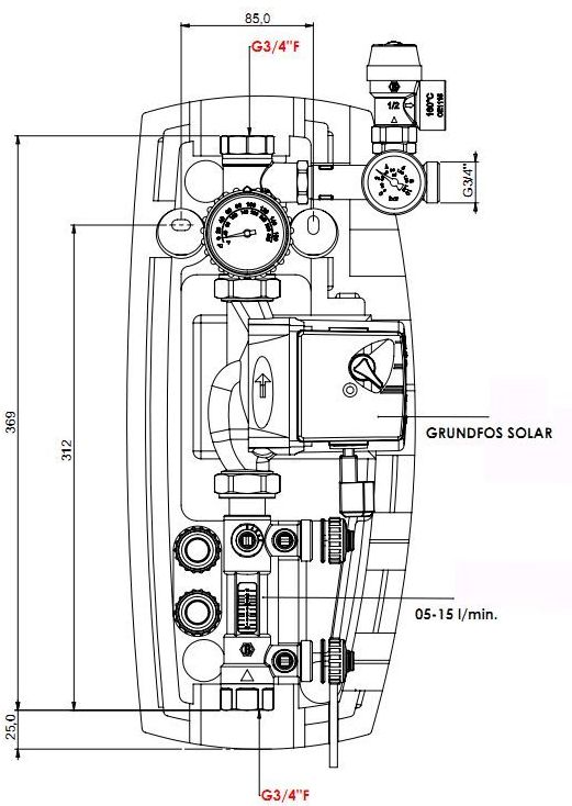 detail tekening flowmeter zonneboiler